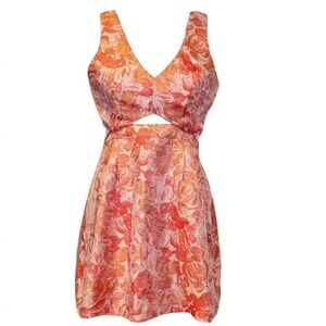 San Souci Pink Gold Metalic‎ Floral Cutout Brocade Dress S